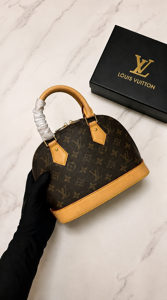 Louis Vuitton Alma BB in Monogram canvas with light-colored VVN leather trim